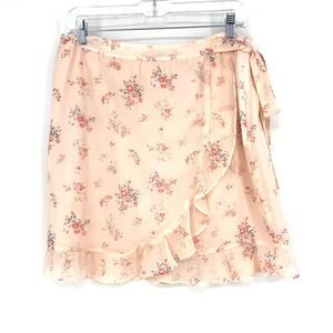 Loft Top Women's Size 8 Wrap Front Cottagecore Floral Skirt Pink Chiffon NEW